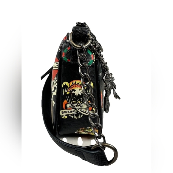 Ed Hardy Black Tattoo Print Shoulder Bag NWT Chain Strap Y2K Purse Retail $70 - Picture 4 of 9